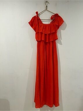 LAWLESS Vibrant Red Ruffle Tie-Shoulder Maxi Dress S